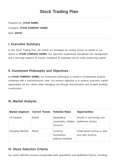 Free Stock Trading Plan Template to Edit Online
