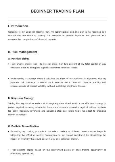 Free Beginner Trading Plan Template to Edit Online
