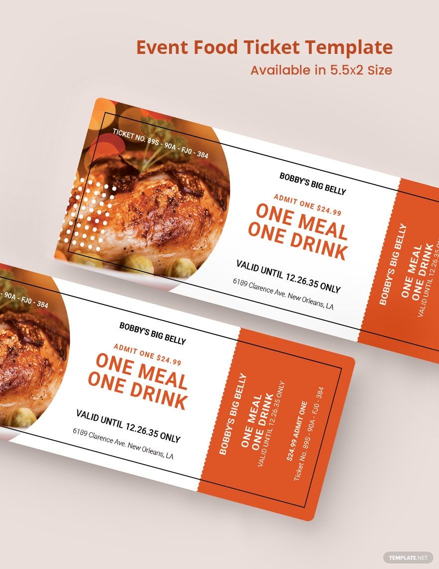 Event Food Ticket Template in Word, PDF, Illustrator, PSD, Apple Pages, Publisher