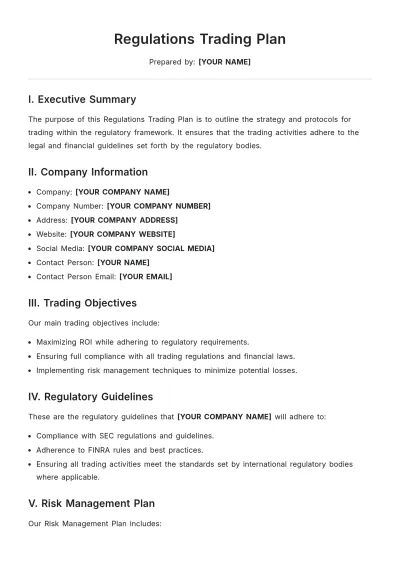 Free Regulations Trading Plan Template to Edit Online