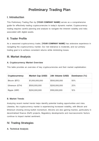 Free Preliminary Trading Plan Template to Edit Online