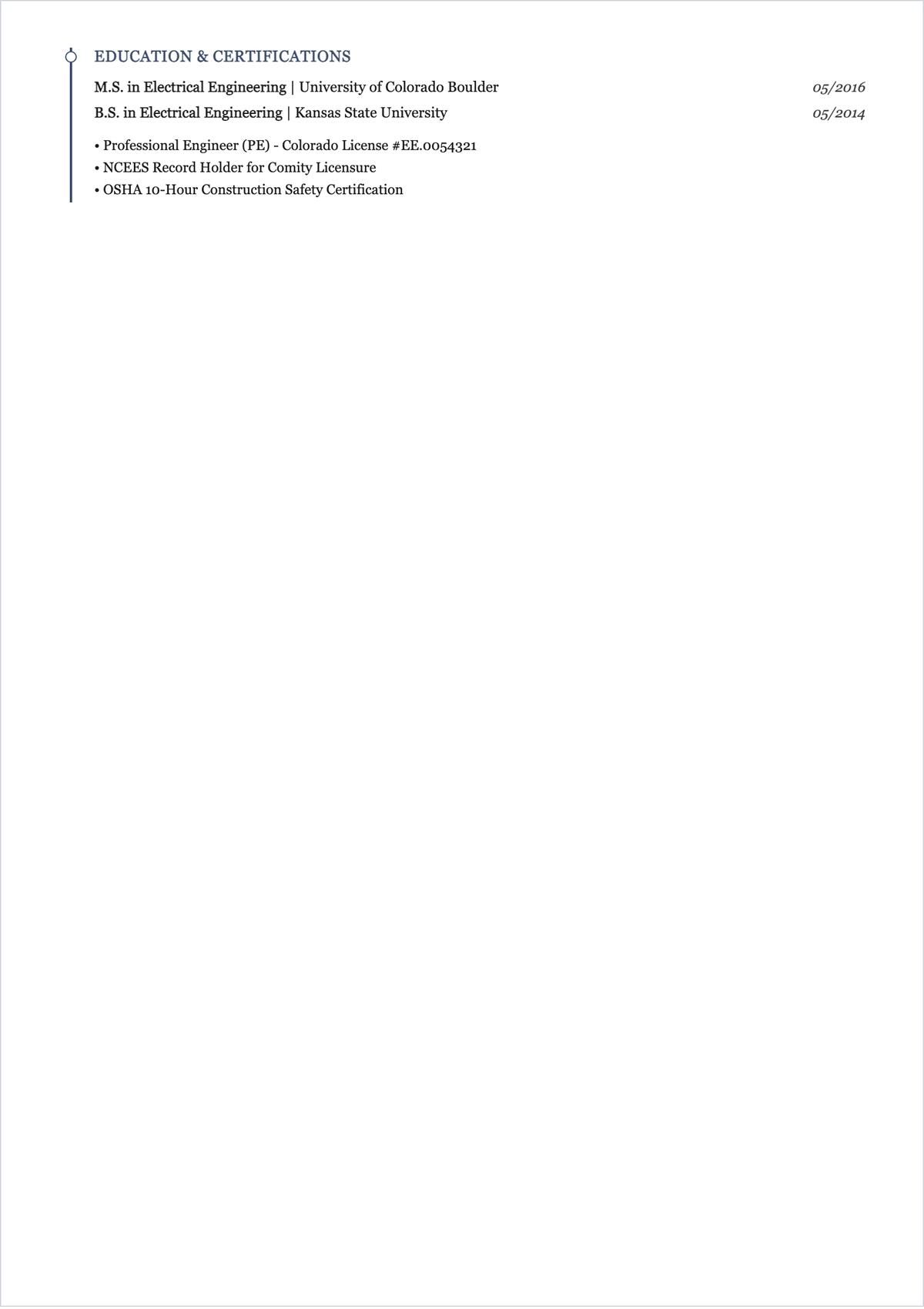 Free Electrical Engineering ATS Resume to Edit Online