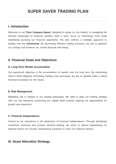 Free Super Saver Trading Plan Template to Edit Online
