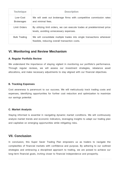 Free Super Saver Trading Plan Template to Edit Online