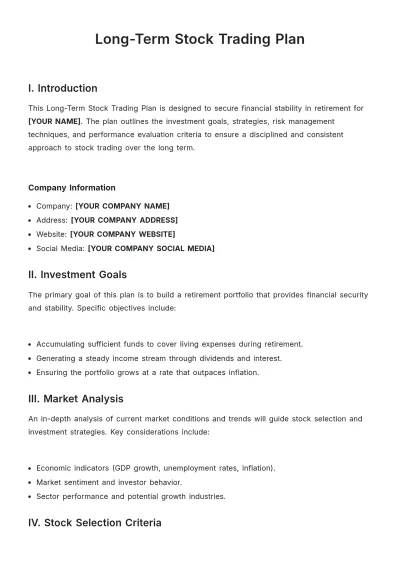 Free Long-Term Stock Trading Plan Template to Edit Online