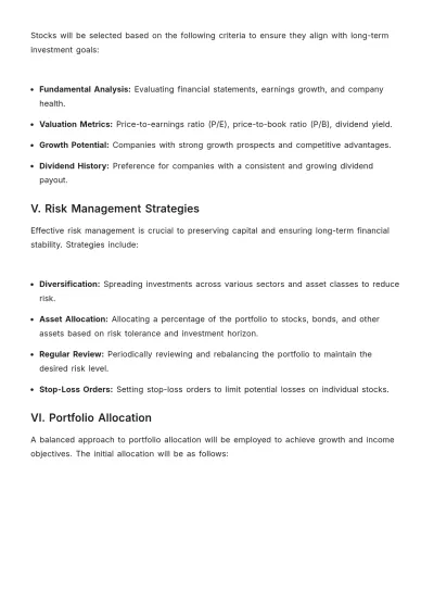Free Long-Term Stock Trading Plan Template to Edit Online