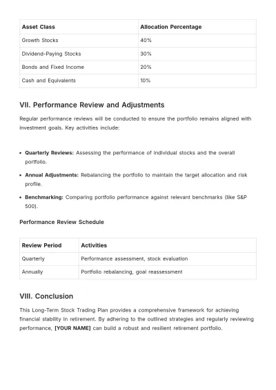 Free Long-Term Stock Trading Plan Template to Edit Online