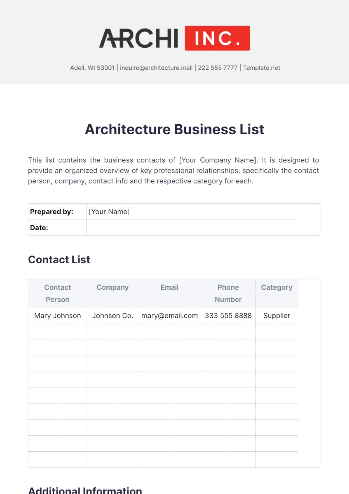 Architecture Business List Template - Edit Online & Download