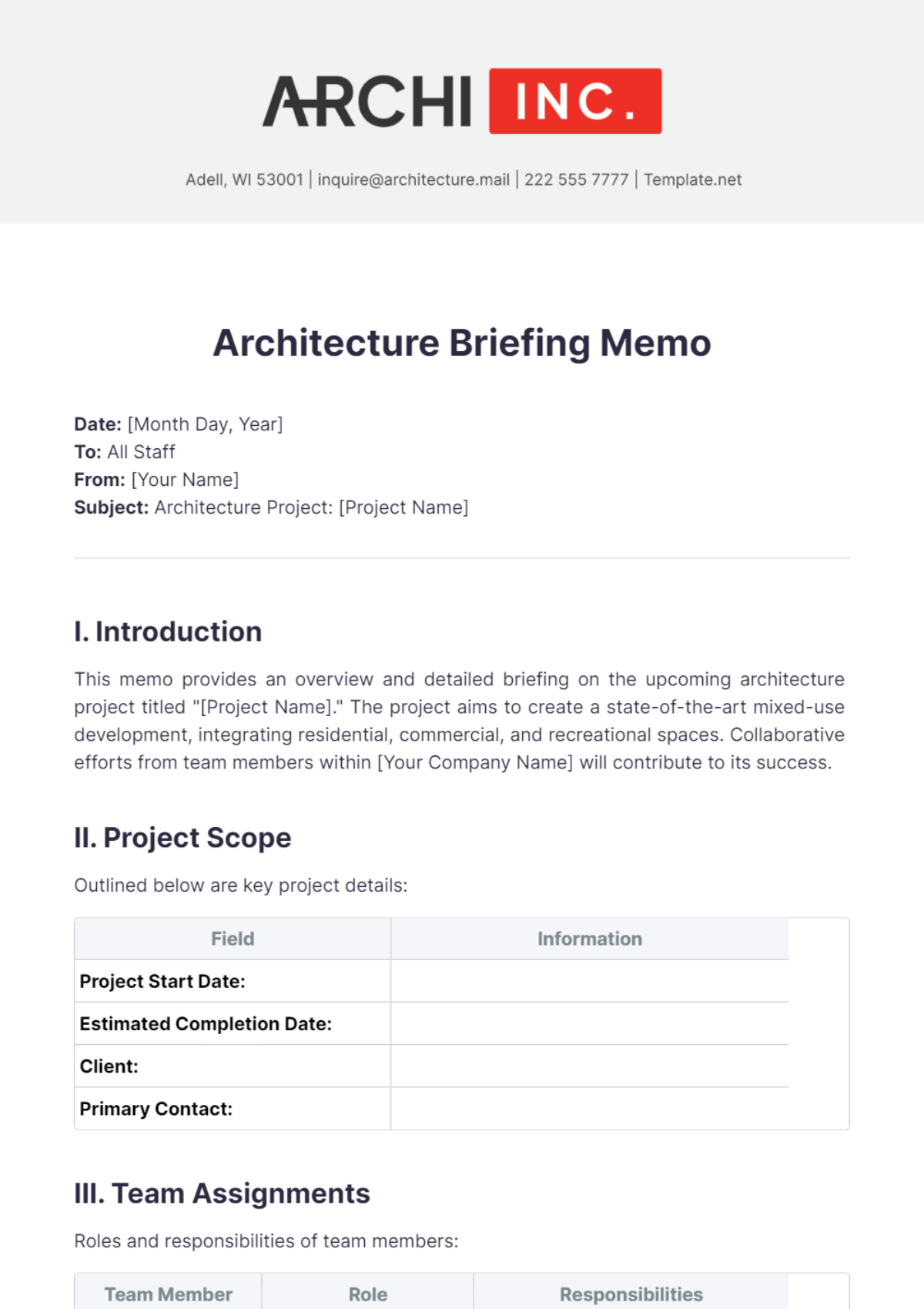 Architecture Briefing Memo Template - Edit Online & Download