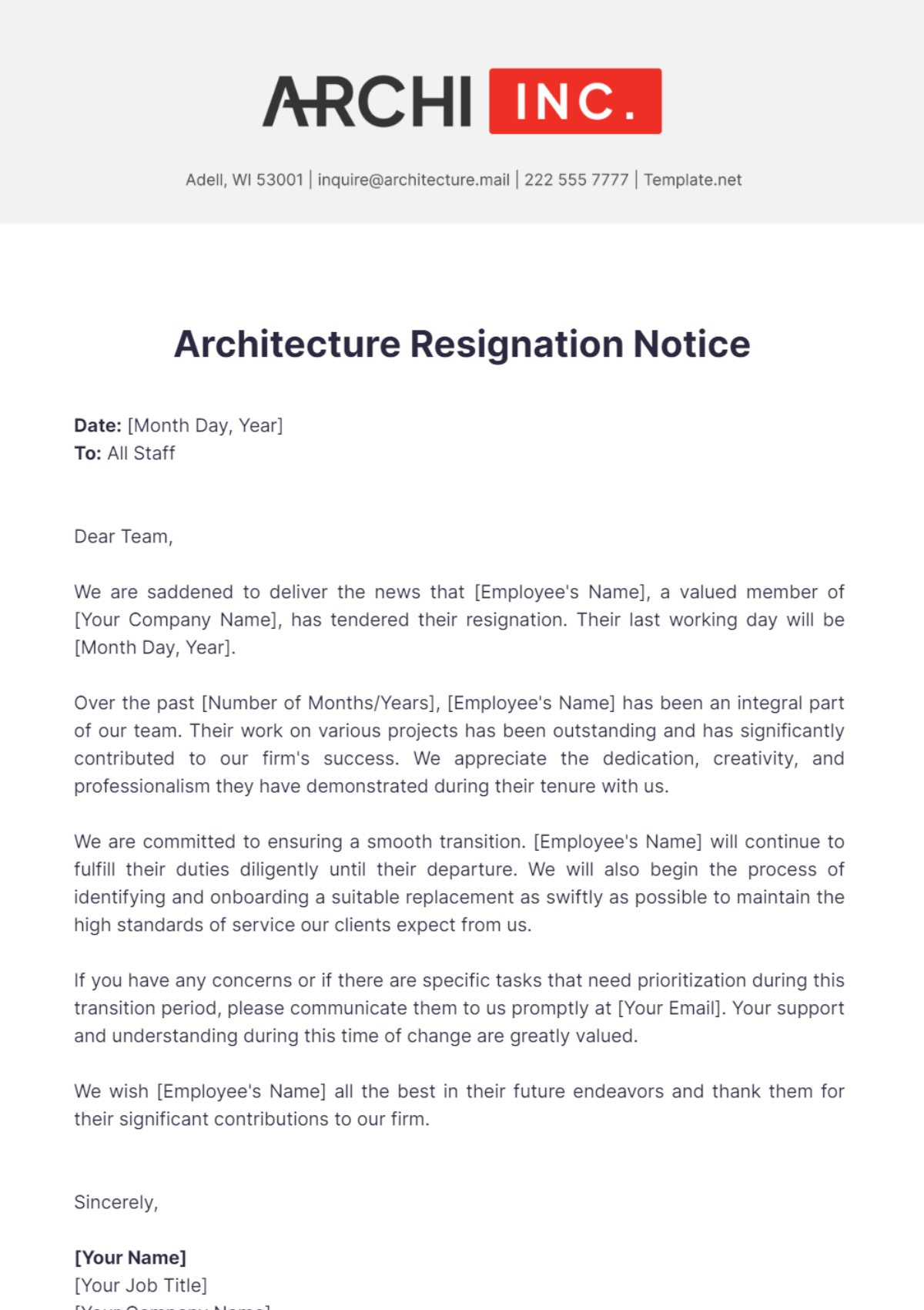 Architecture Resignation Notice Template - Edit Online & Download