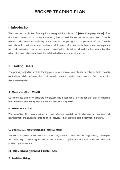 Free Broker Trading Plan Template to Edit Online