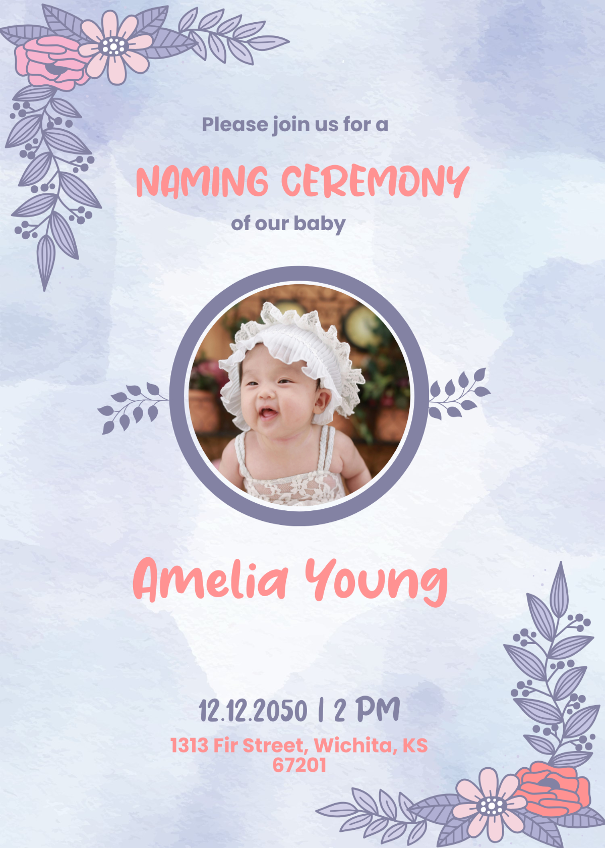 Sister Baby Naming Ceremony Invitation