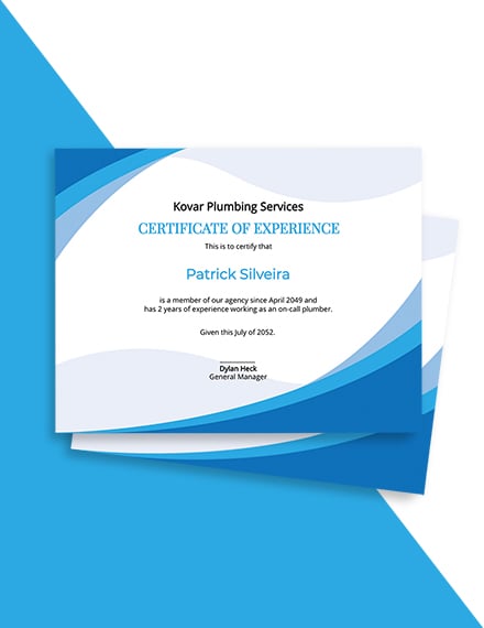 Free Plumbing Experience Certificate Template