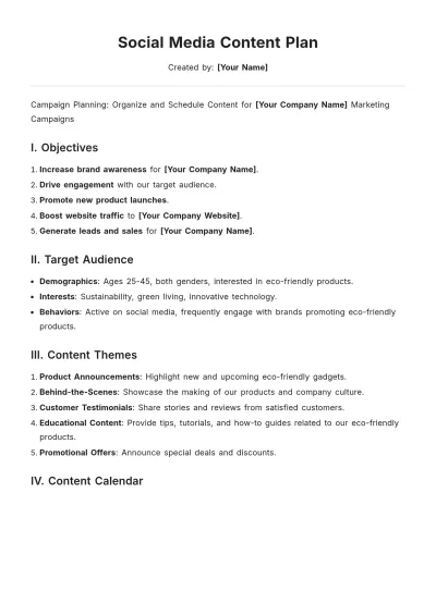 Free Social Media Content Plan Template to Edit Online