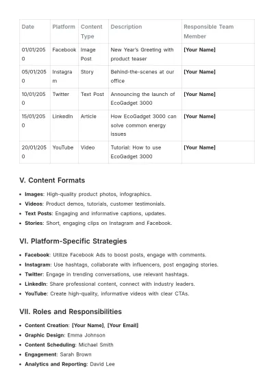 Free Social Media Content Plan Template to Edit Online