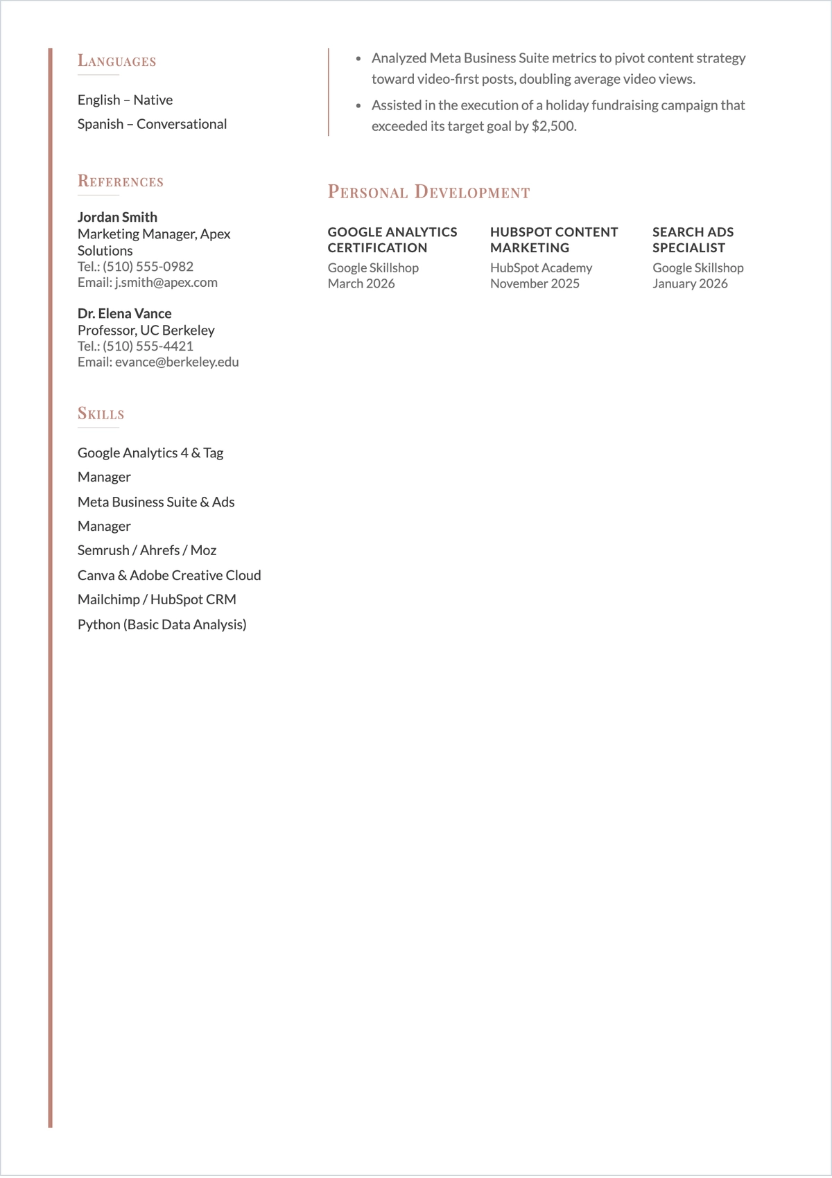 Free Fresher Student ATS Resume Template, AI Resume Builder