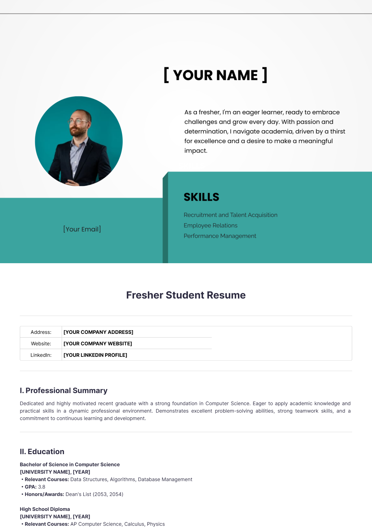 Fresher Student Resume