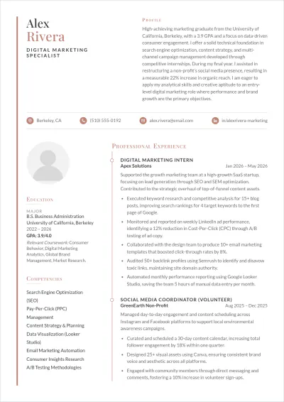 Free Fresher Student ATS Resume Template, AI Resume Builder