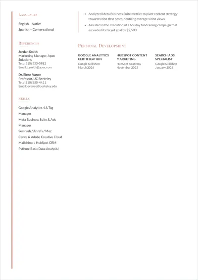 Free Fresher Student ATS Resume Template, AI Resume Builder
