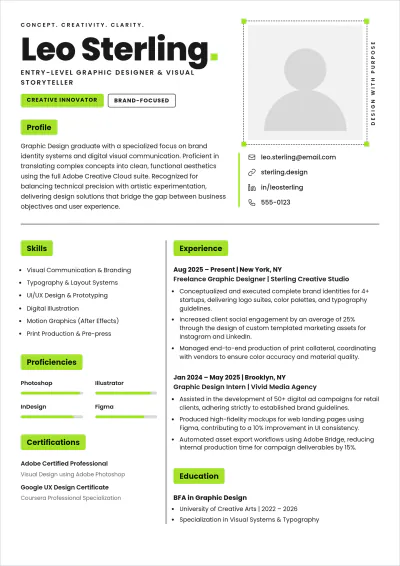 Free Graphic Design Student ATS Resume Template, AI Resume Builder