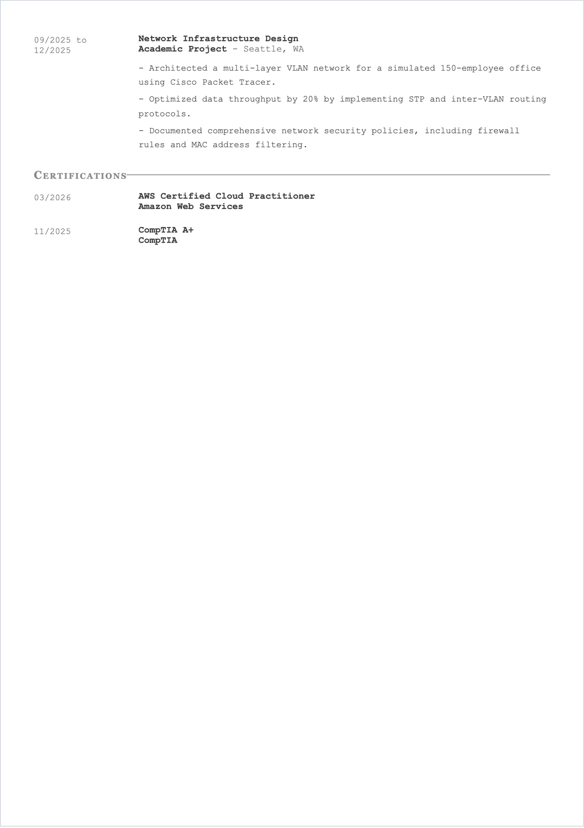 Free IT Student ATS Resume Template, AI Resume Builder