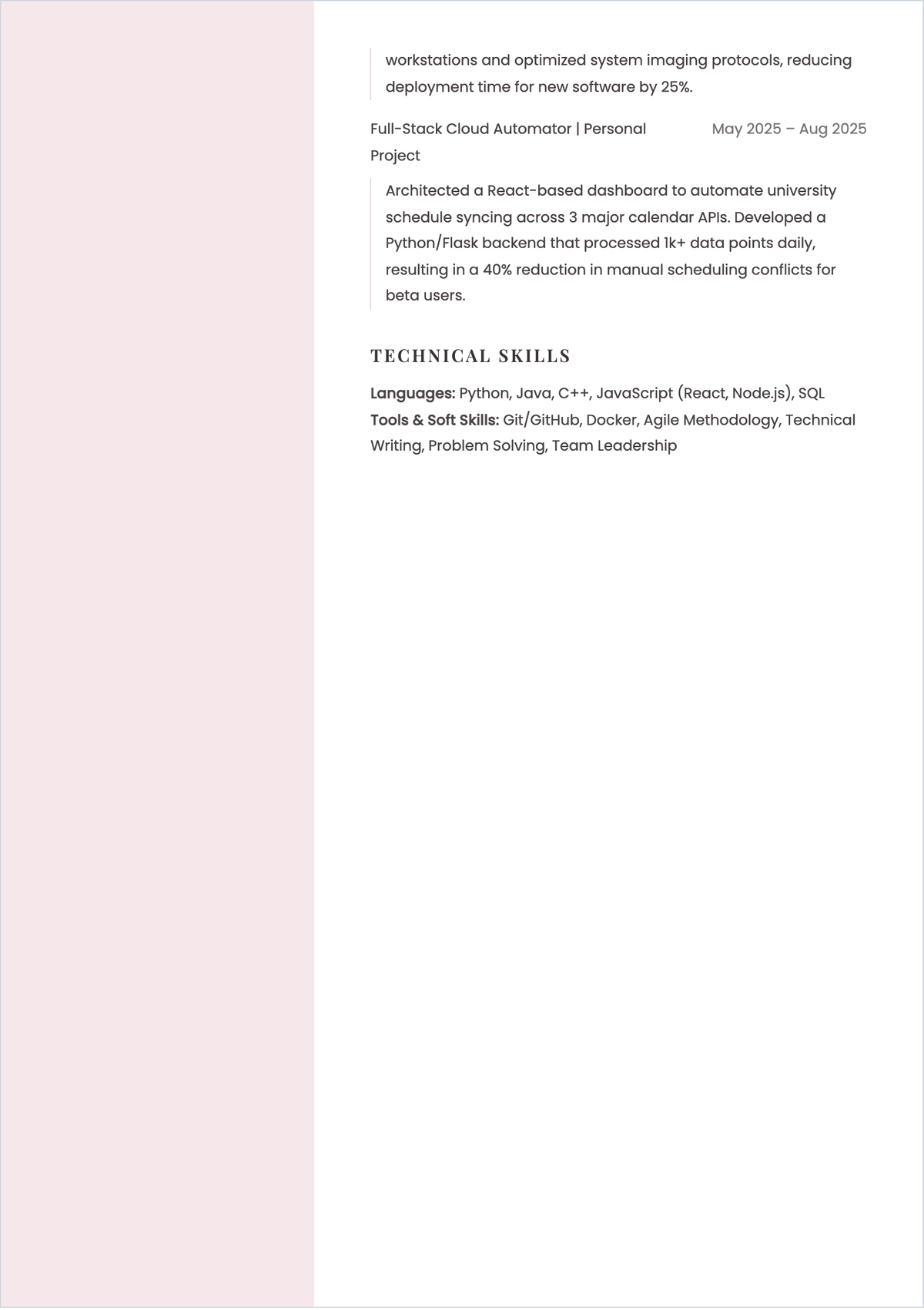 Free Internship College Student ATS Resume Template, AI Resume Builder