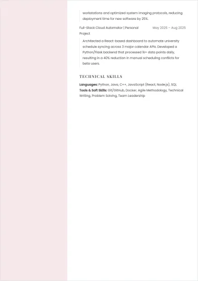 Free Internship College Student ATS Resume Template, AI Resume Builder