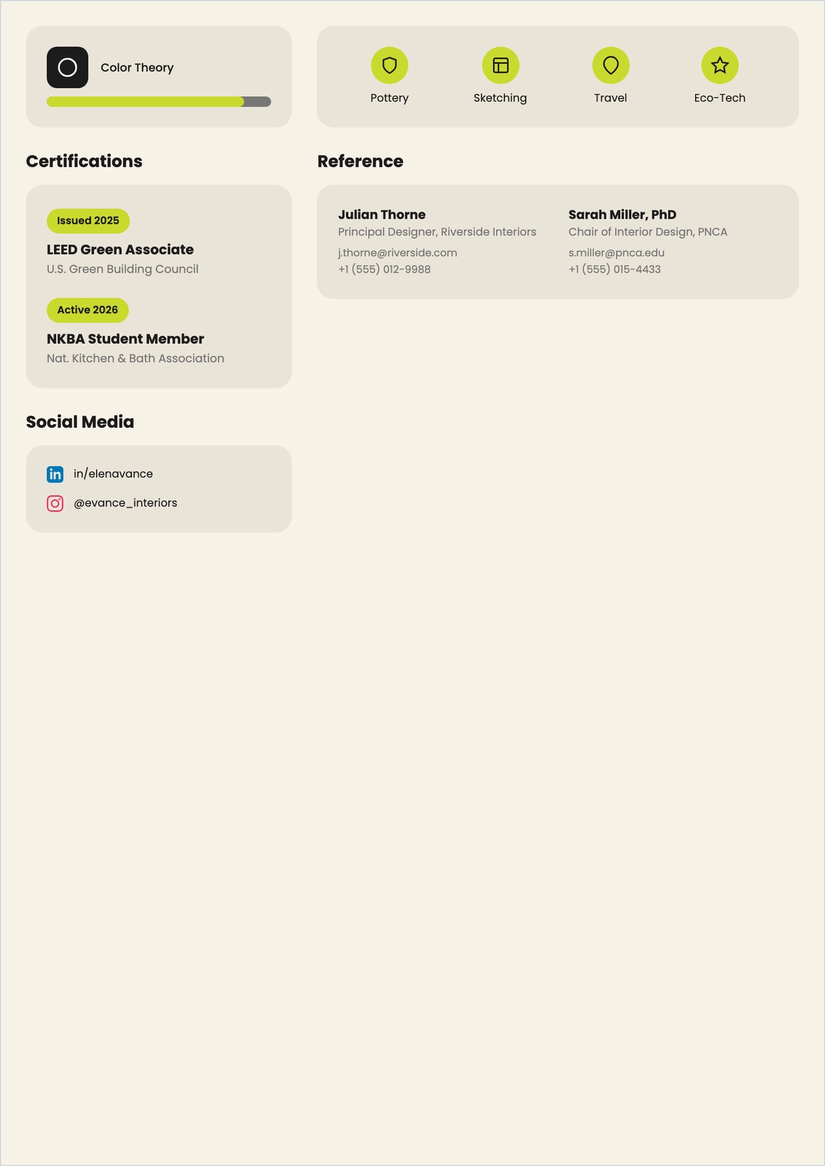 Free Interior Design Student ATS Resume Template, AI Resume Builder