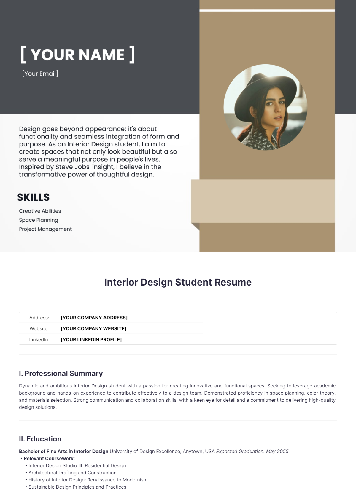 Interior Design Student Resume