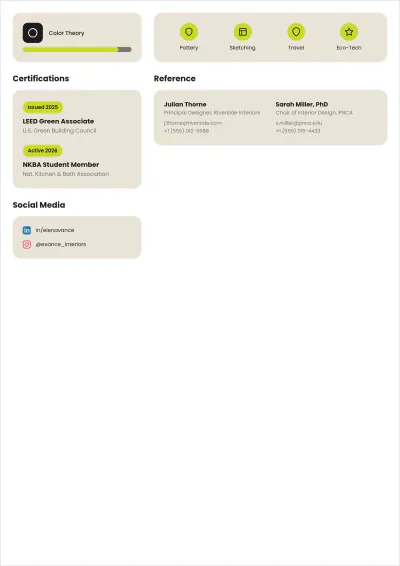 Free Interior Design Student ATS Resume Template, AI Resume Builder