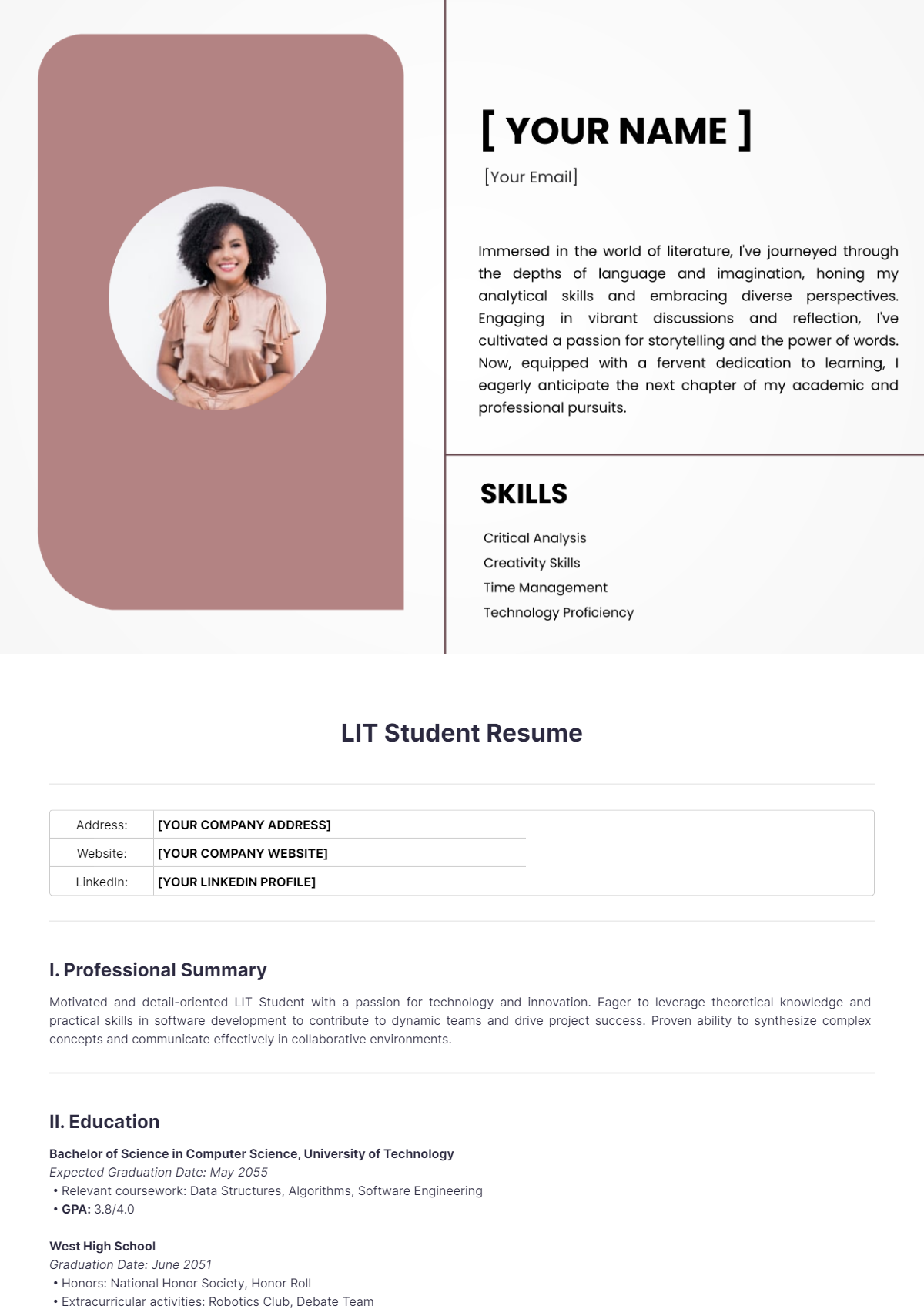 LIT Student Resume