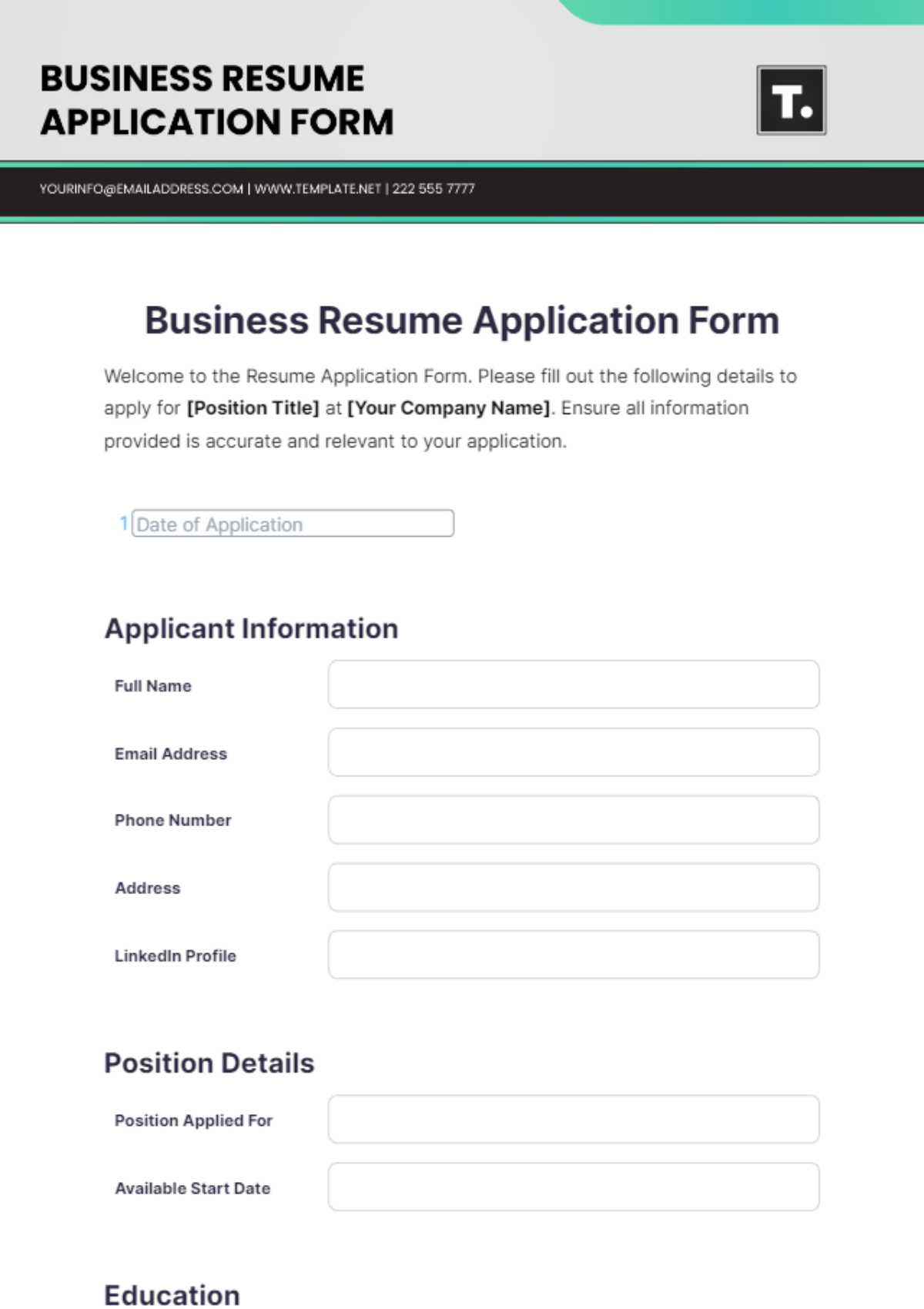Business Resume Application Form Templates - Edit Online & Download ...