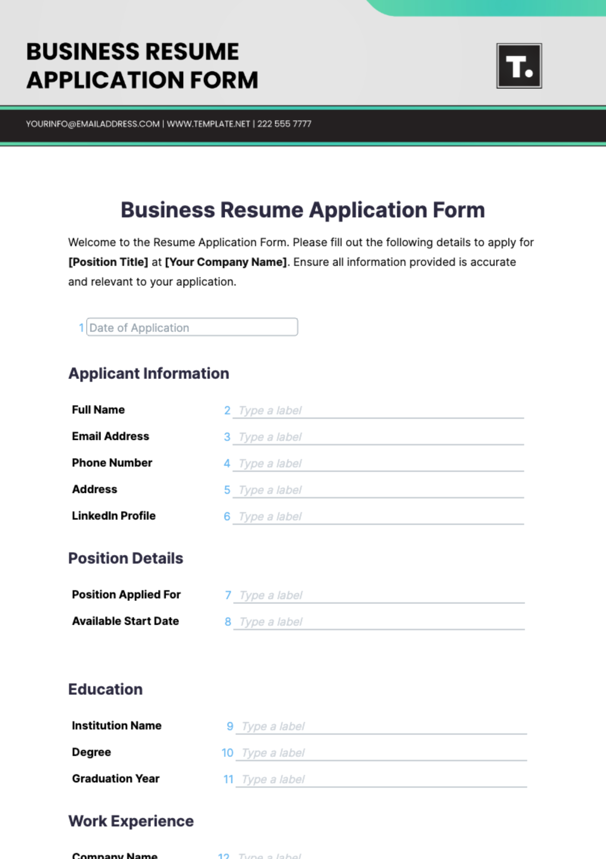 Business Resume Application Form Template - Edit Online & Download