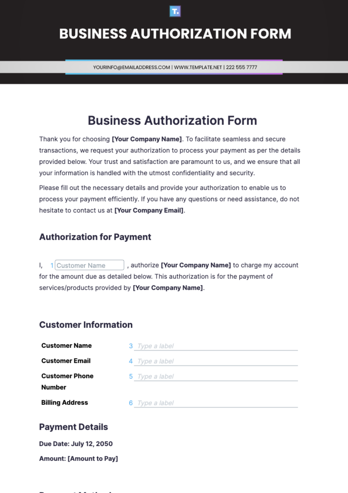 Business Authorization Form Template - Edit Online & Download