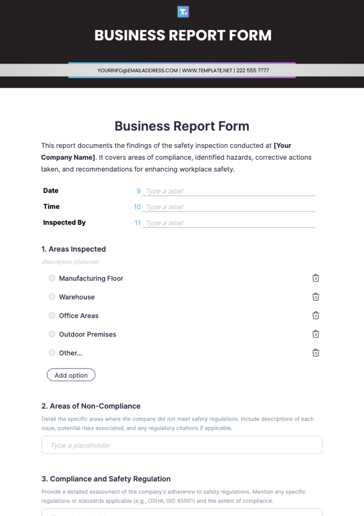 Business Report Form Template - Edit Online & Download