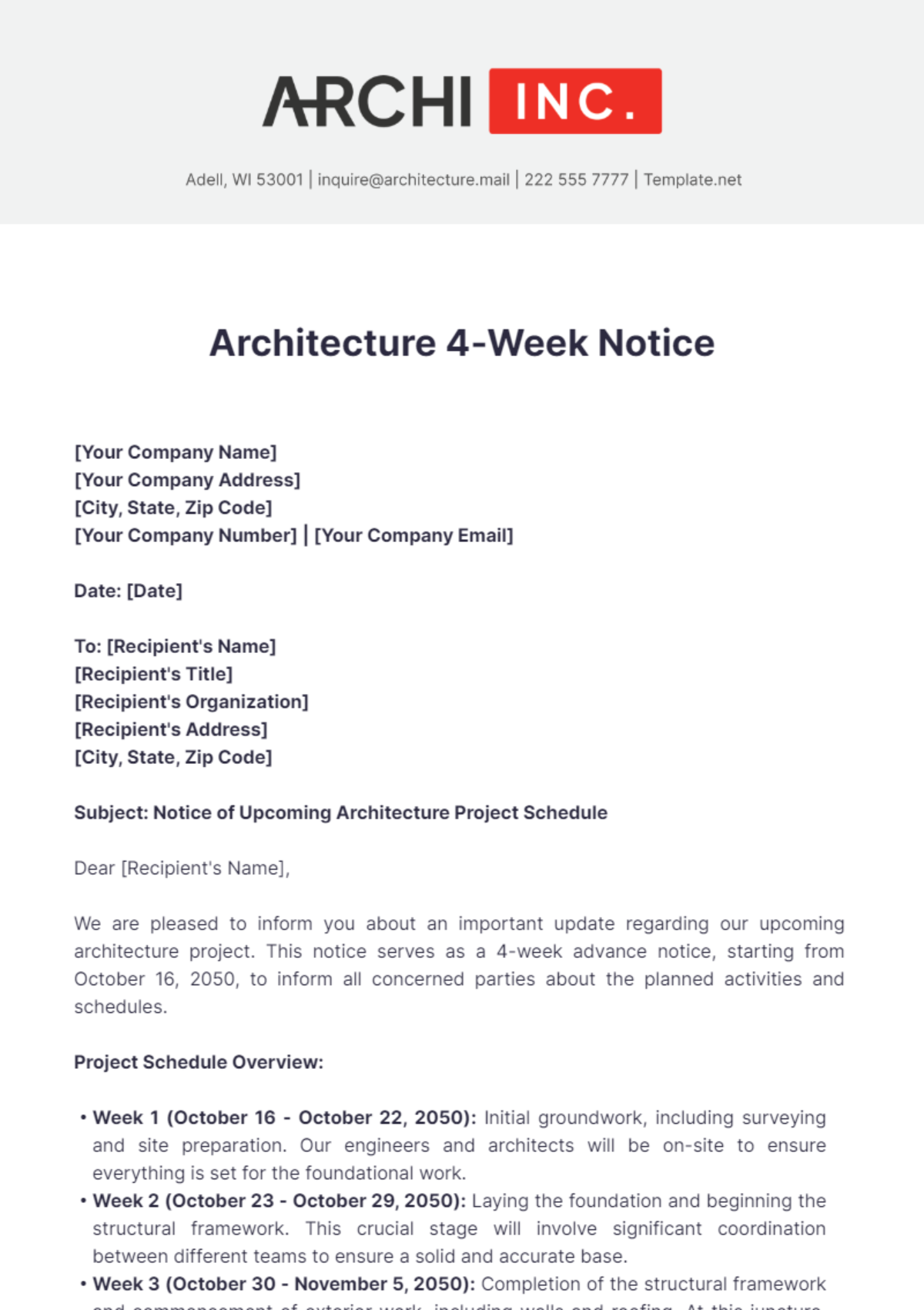 Free Architecture 4-Week Notice Template