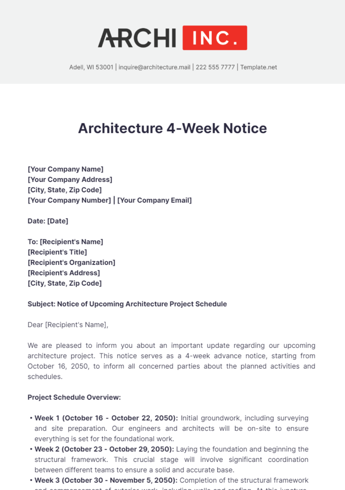 Architecture 4-Week Notice Template - Edit Online & Download