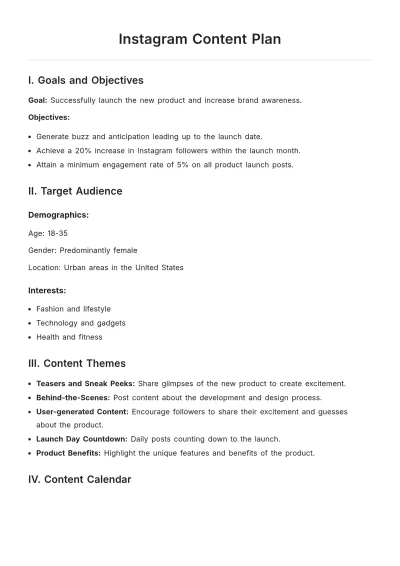 Free Instagram Content Plan Template to Edit Online