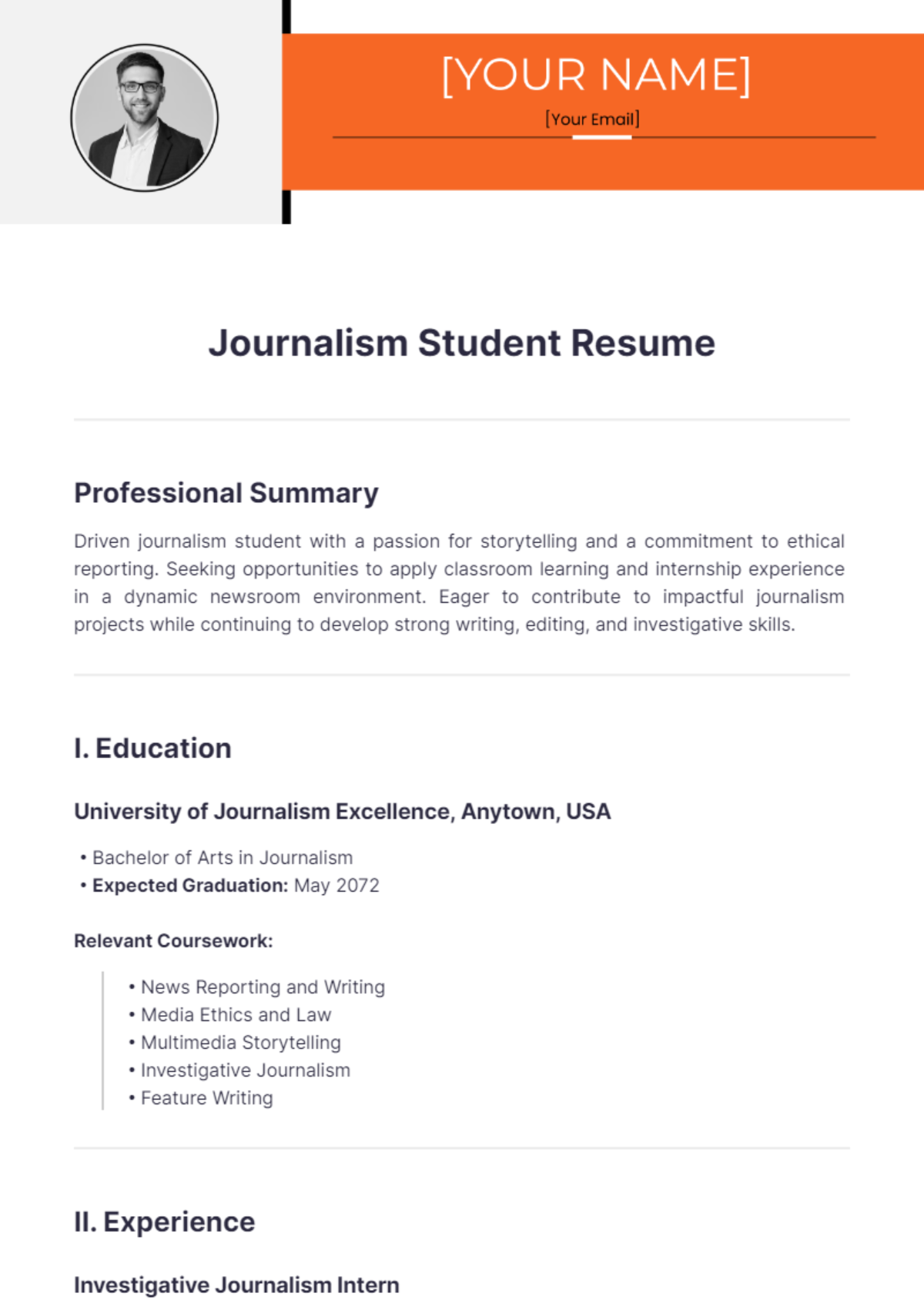 Journalism Student Resume