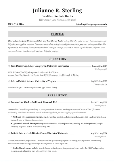 Free Law Student ATS Resume Template, AI Resume Builder