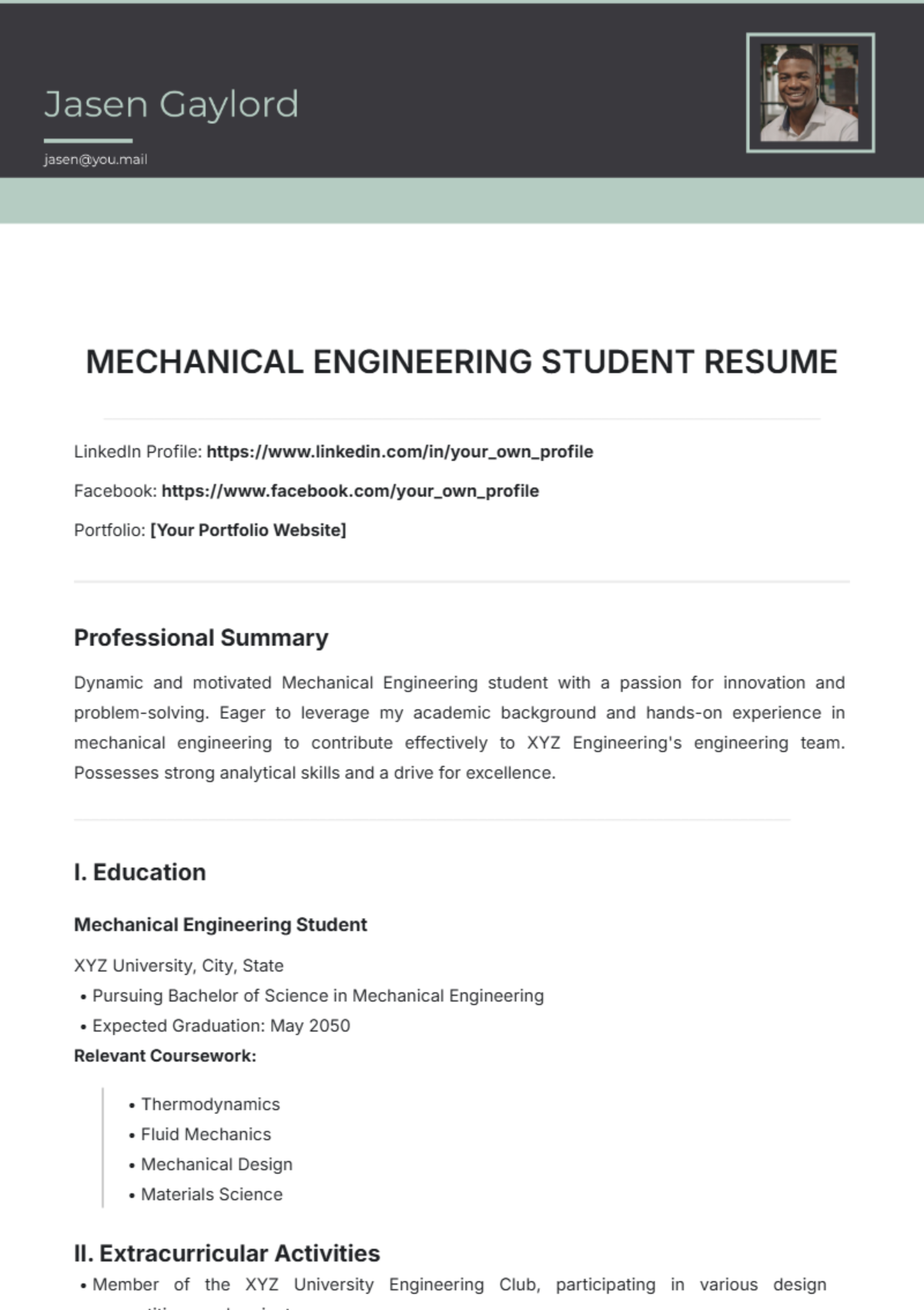 Mechanical Engineering Student Resume Template - Edit Online & Download