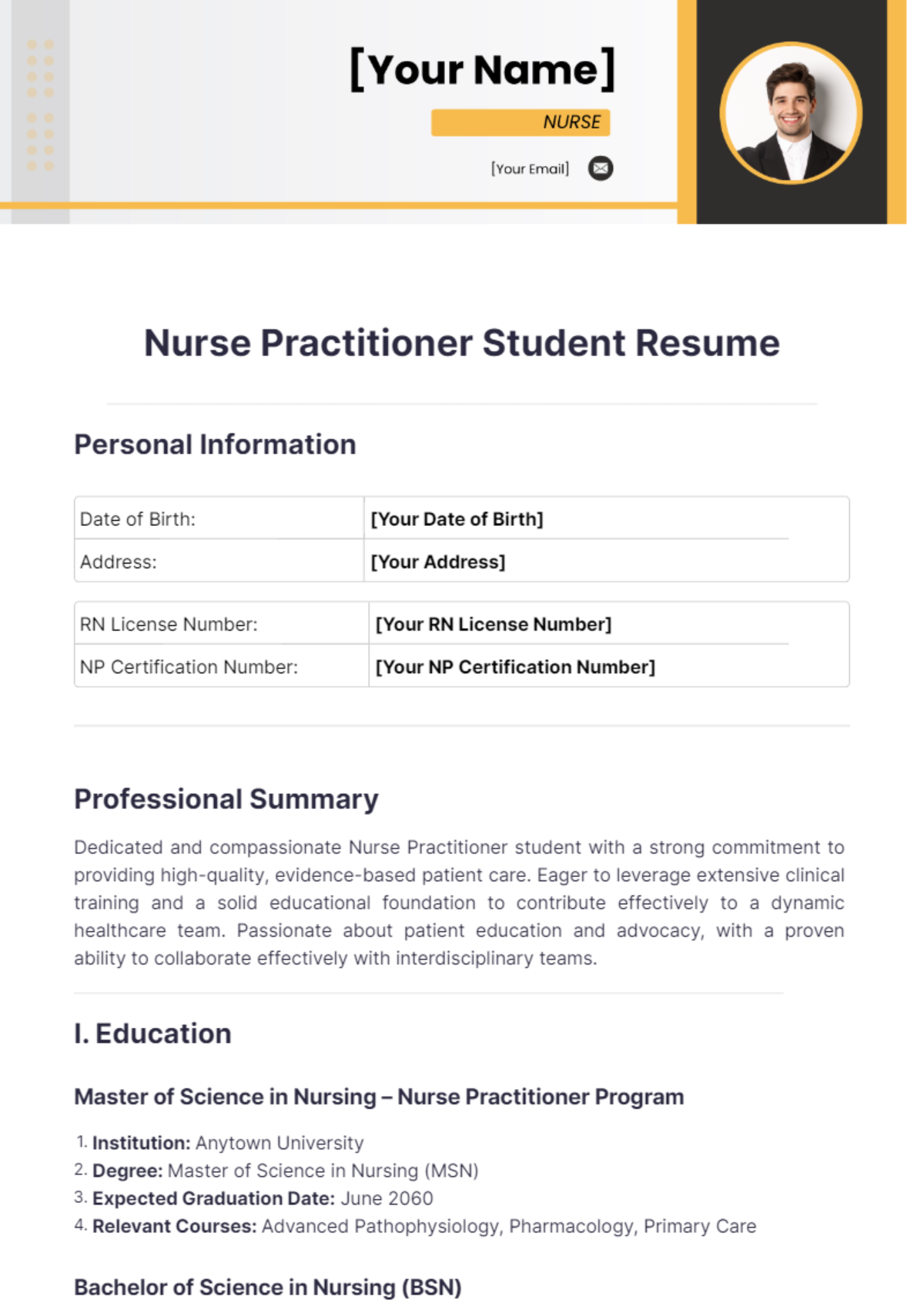 Free Nurse Practitioner Student Resume Template - Edit Online ...