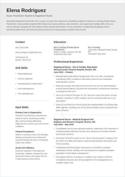Free Nurse Practitioner Student ATS Resume Template, AI Resume Builder