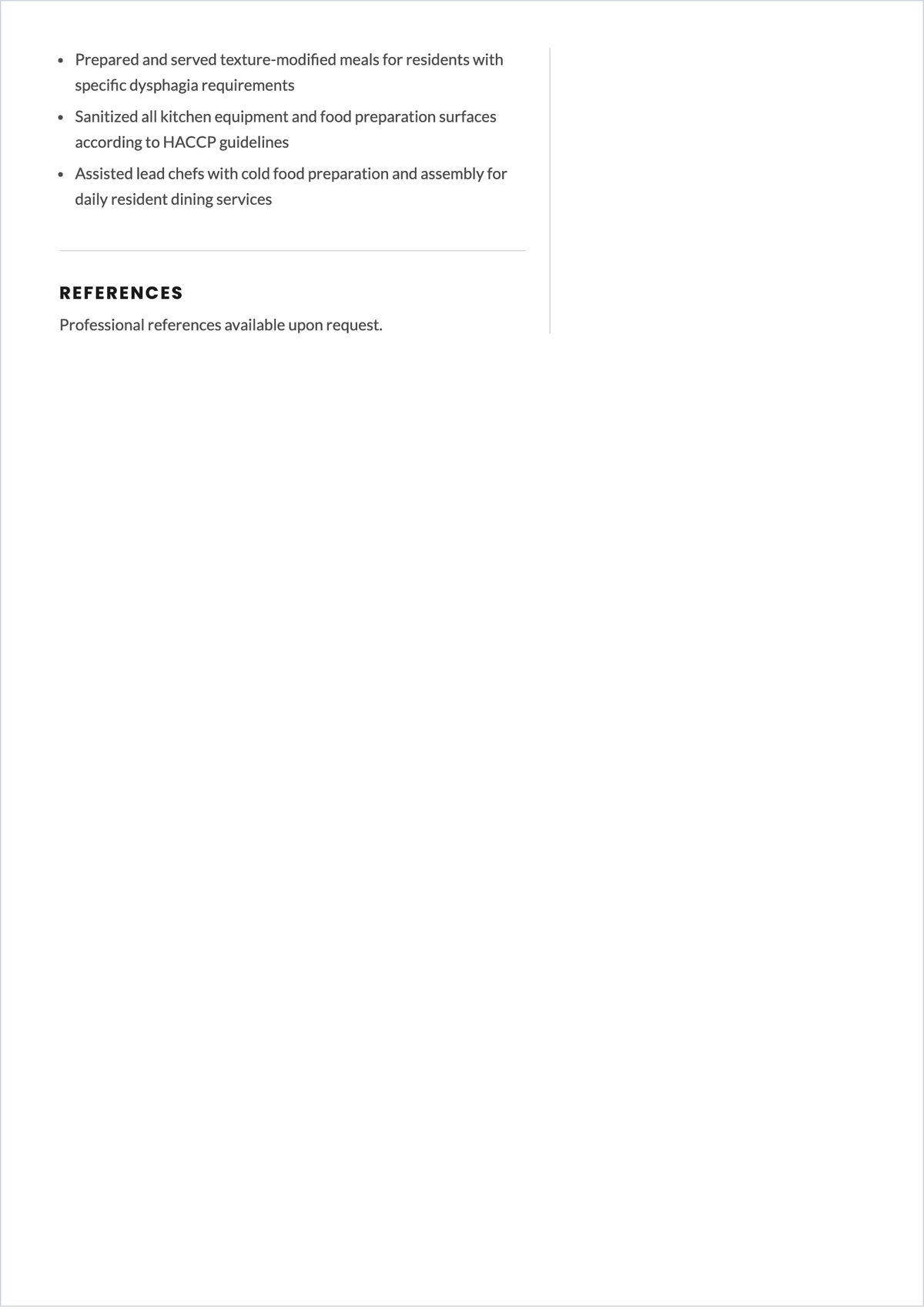 Free Simple Food Service ATS Resume Template, AI Resume Builder