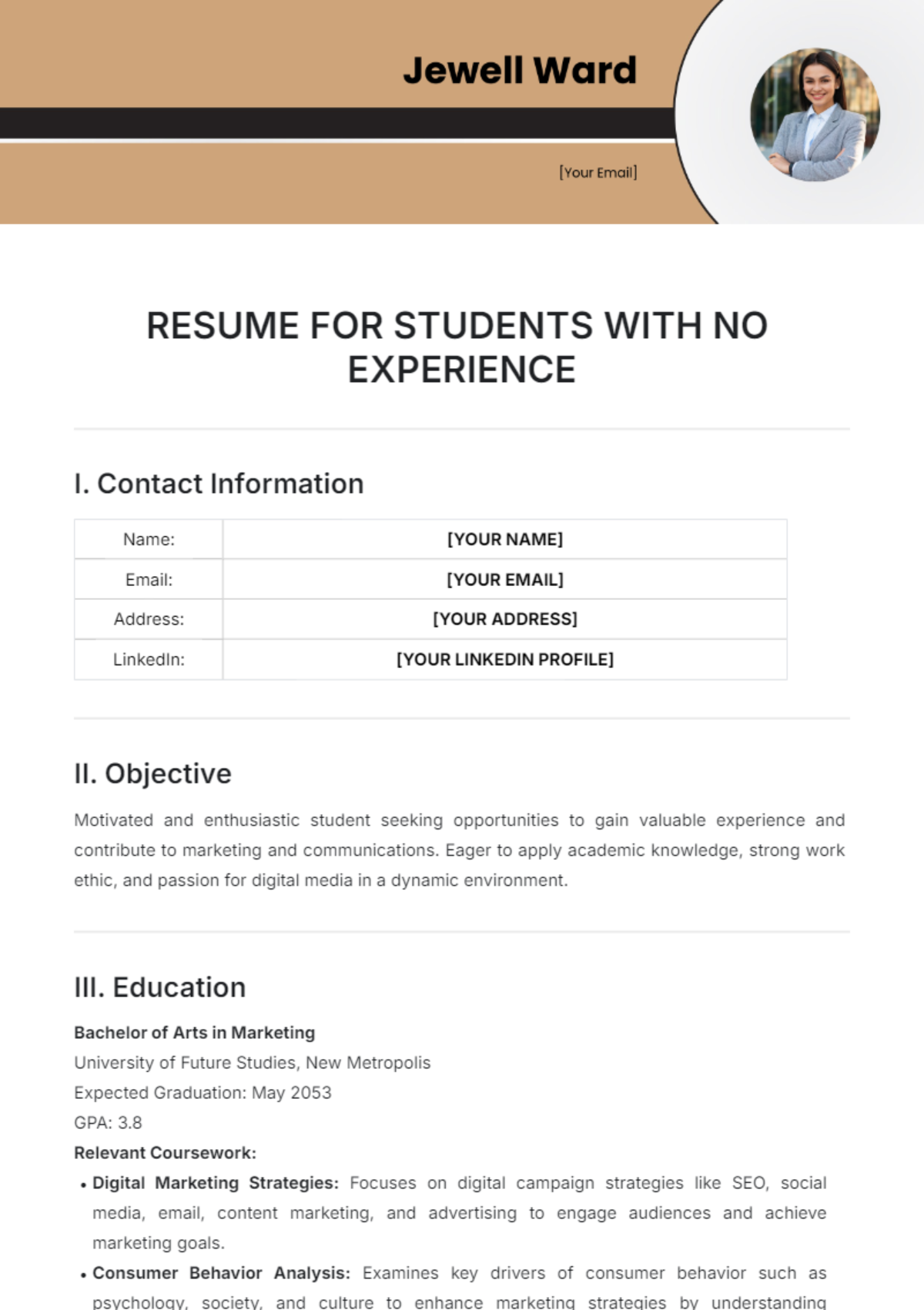 Resume for Students with No Experience Template - Edit Online & Download