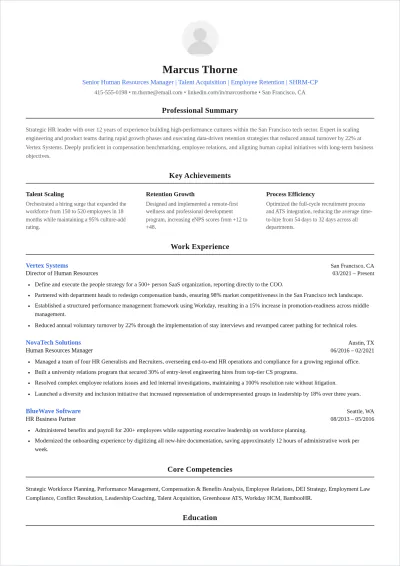 Free ATS Classic HR Resume to Edit Online