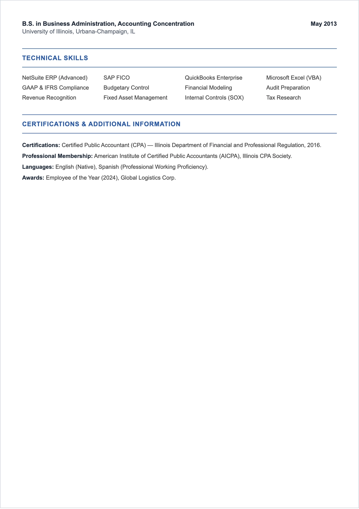Free Accounting Student ATS Resume Template, AI Resume Builder