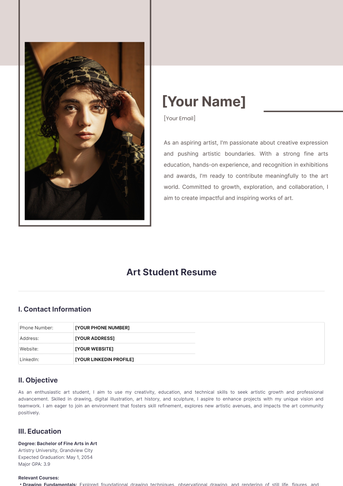 Art Student Resume