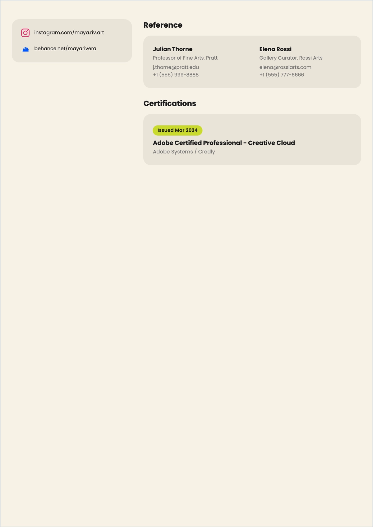 Free Art Student ATS Resume Template, AI Resume Builder