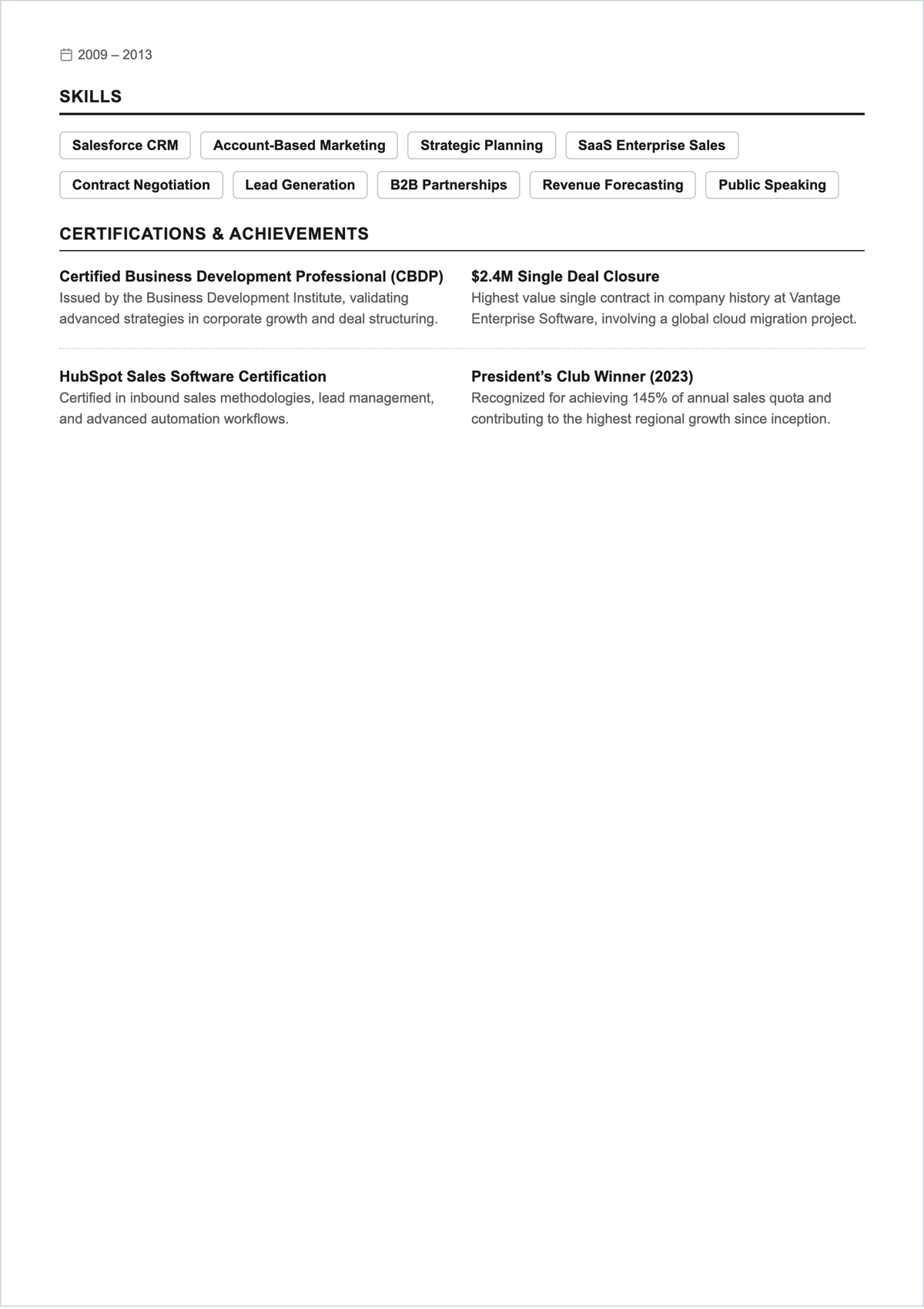 Free Business Development ATS Resume to Edit Online